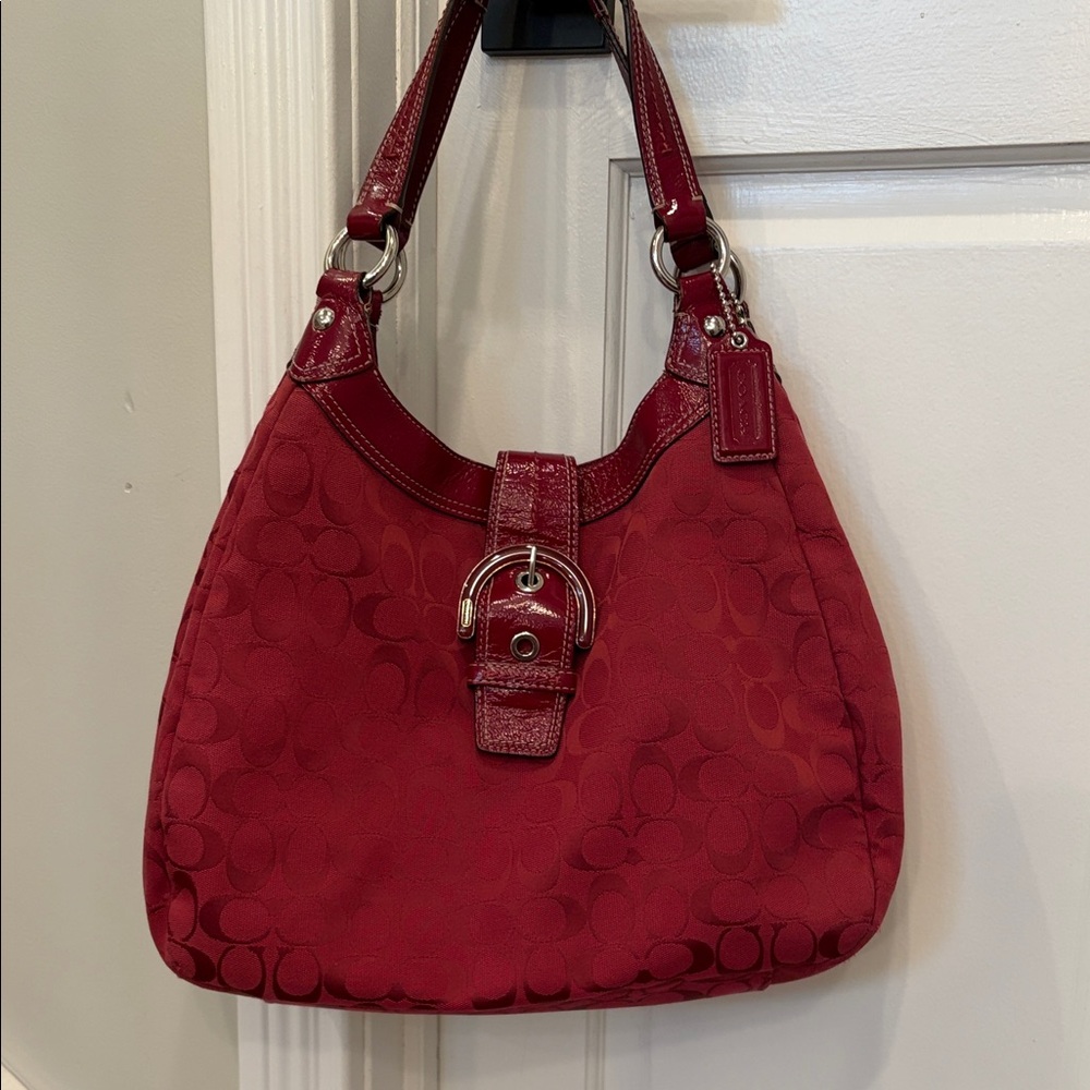 Y2K Soho Coach Deep Red Signature Hobo Shoulder Bag F17403